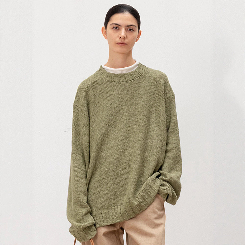 Kvinders afslappede strikket sweater med løs pasform og elastisk bund