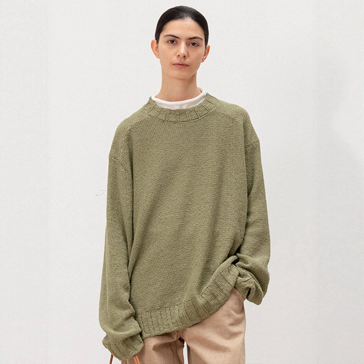 Kvinders afslappede strikket sweater med løs pasform og elastisk bund
