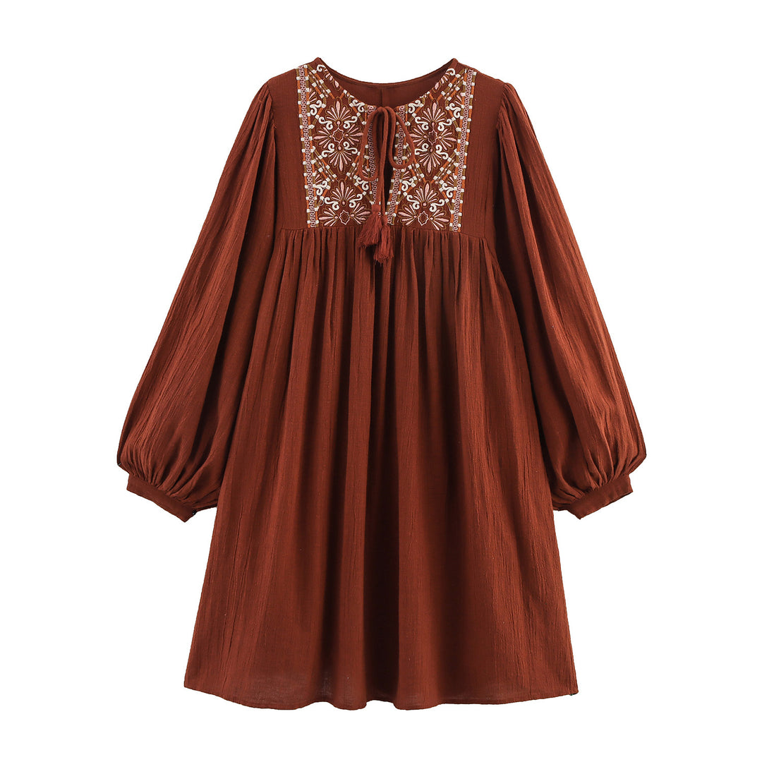 Dame luftig blusekjole med blomsterbroderi og løs pasform Stilla