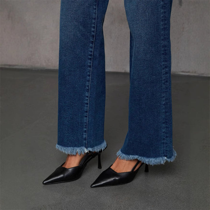Damehøjt skårne jeans med frynset kant Stilla