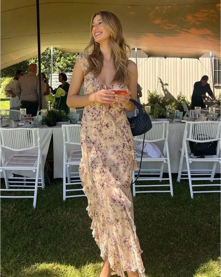 Damer sommer maxi kjole med blomsterprint Skovae