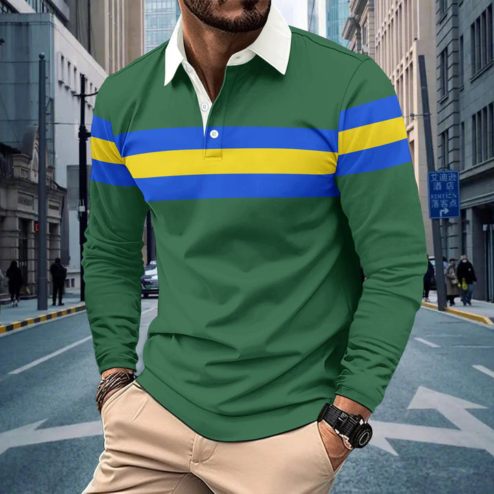 Herre Langærmet Poloshirt med moderne stribedesign og attraktiv krave Stilla