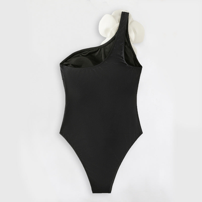Dame Elegant One-Shoulder Badedragt med blomsterapplikationer Skovae