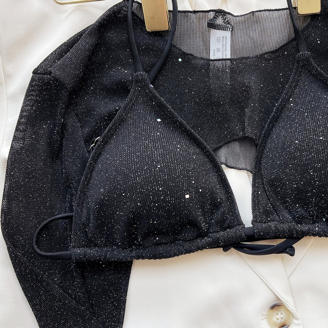 Dame Bikini-sæt med glitrende net-top og justerbar talje Stilla