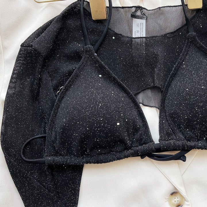Dame Bikini-sæt med glitrende net-top og justerbar talje Stilla