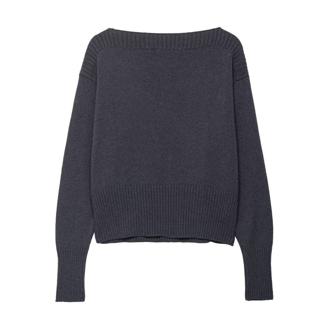 Dame elegant oversized strikpullover med bred rund halsudskæring Stilla