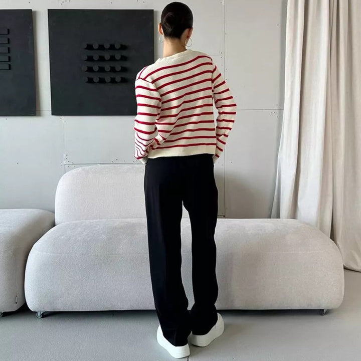 Femme Ge cropped stribet cardigan med knaplukning Stilla