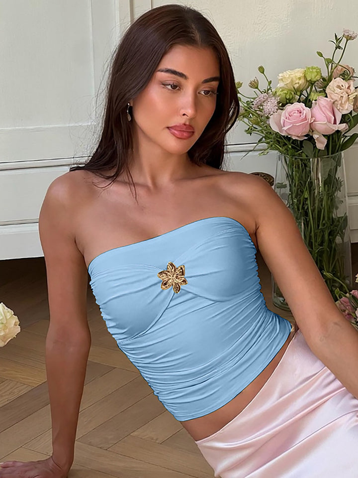 Dame Simpel Bustier Top med rynket design og dekorativ detalje Stilla