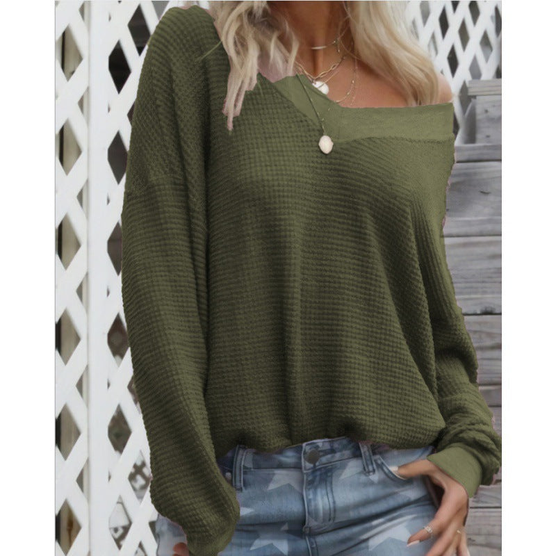 Kvindernes Oversized Bomuldsbluse med Casual V-Hals og Rib Detaljer Stilla