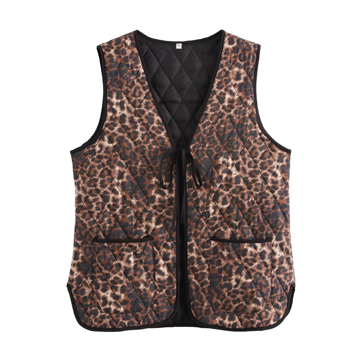 Femme quilted leopard print utility vest Stilla