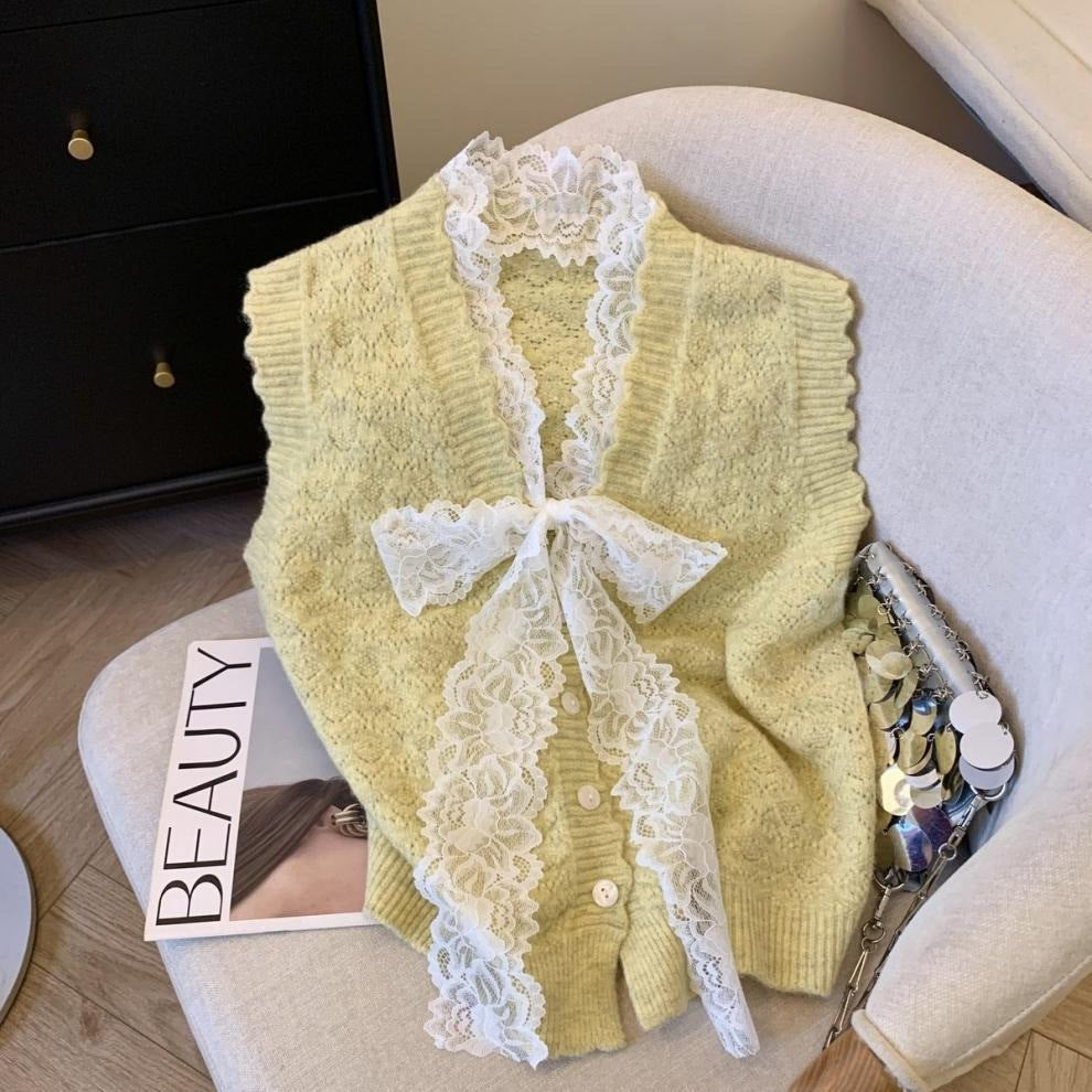 Kvinders Elegant Strik Vest med Flæse Detaljer Stilla