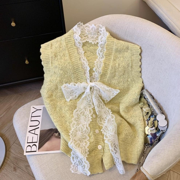 Kvinders Elegant Strik Vest med Flæse Detaljer Stilla