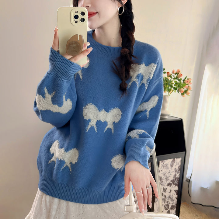 Damer Mønstret Sweater med Stilfuldt Dyremotiv og Casual Snit Stilla