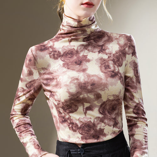 Dame rullekrave top med blomsterprint Stilla