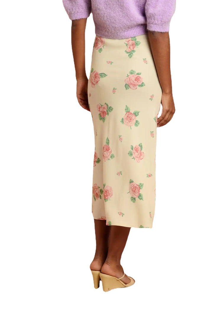 Dame midi-nederdel med flydende snit og blomsterdesign Stilla