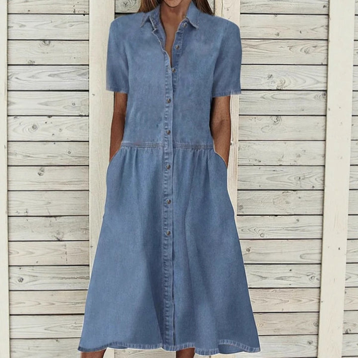 Dame Denim Skjorte Kjole med praktiske lommer og klassisk snit Stilla