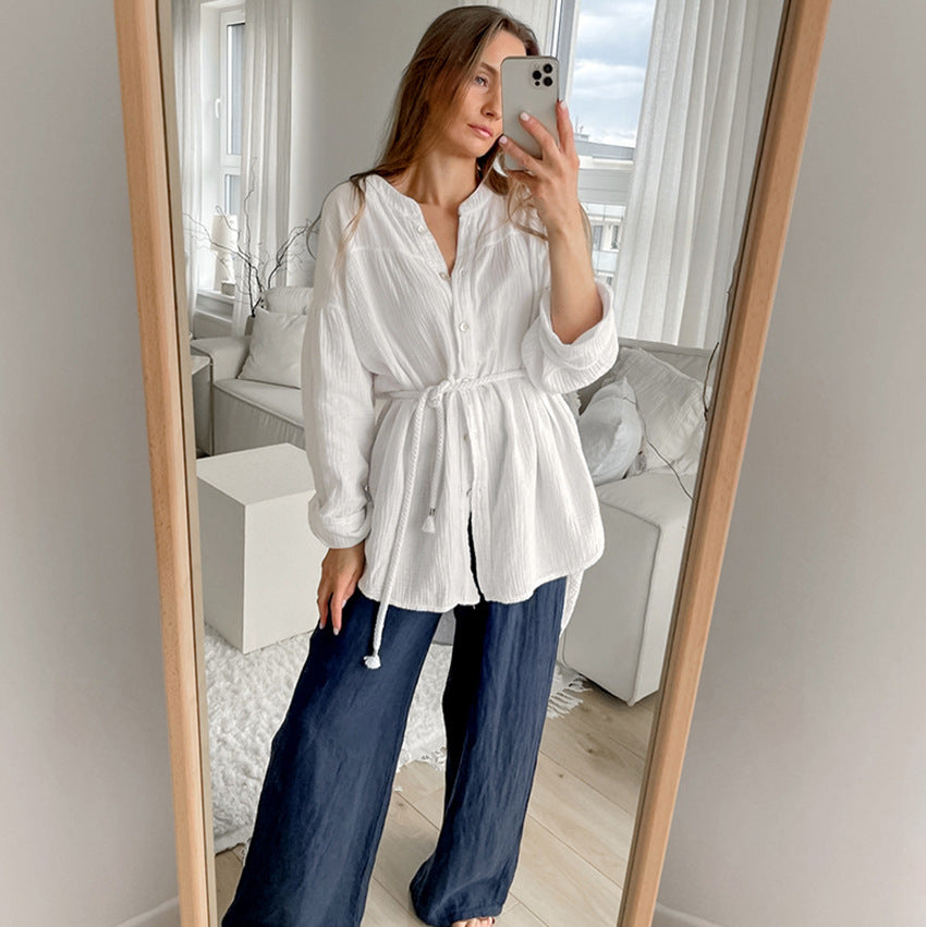 Damer casual skjorte bluse i let bomuldsblanding med struktur Stilla