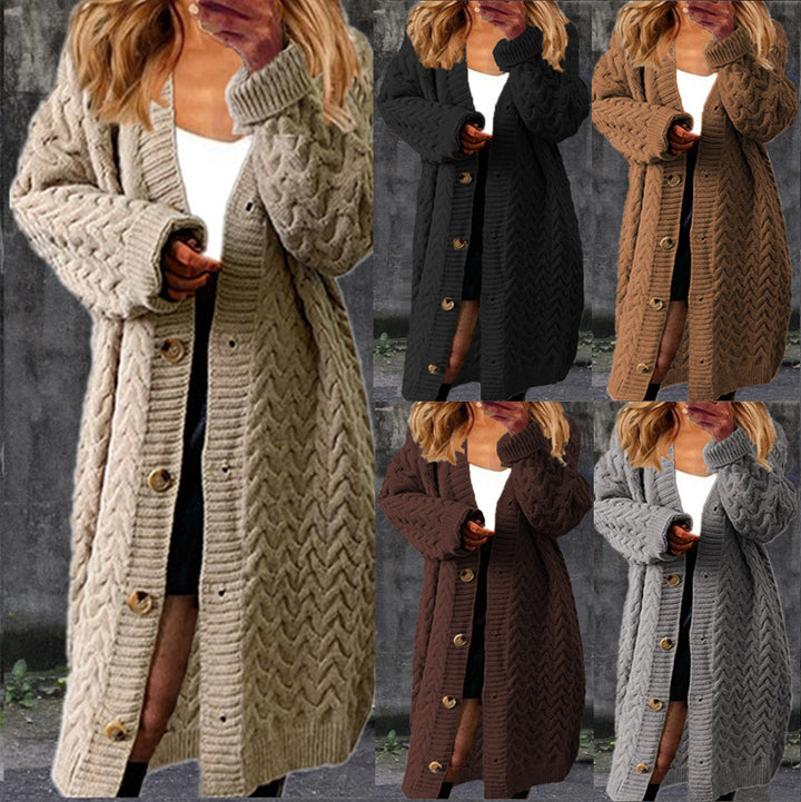 Kvindernes chunky strikket cardigan med tekstureret kabelmønster og praktiske knapper Stilla