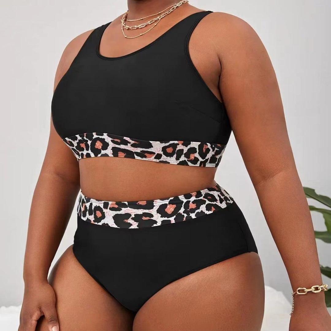 Dame Sporty højskåret bikini med leopardmønster Skovae