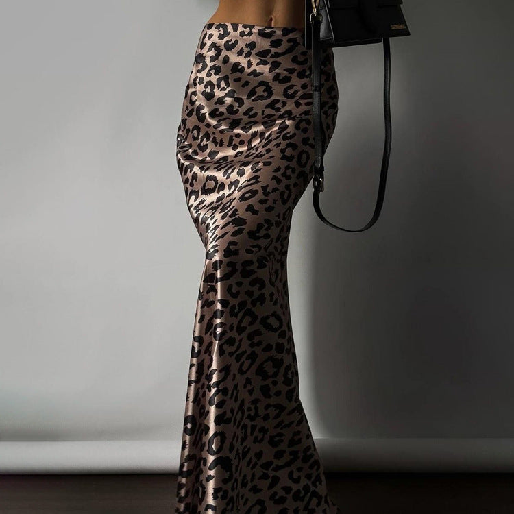 Dame maxiskørt med trendy leopardmønster og elastisk talje Stilla