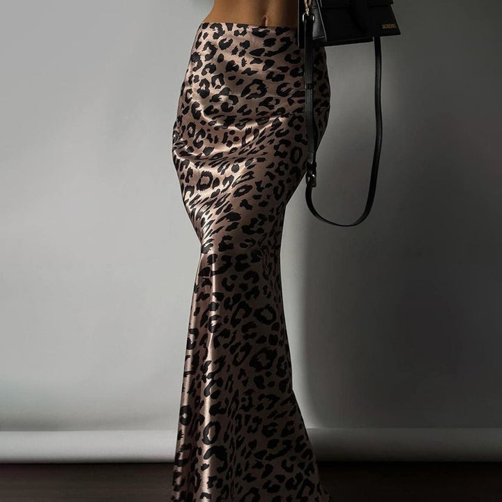 Dame maxiskørt med trendy leopardmønster og elastisk talje Stilla