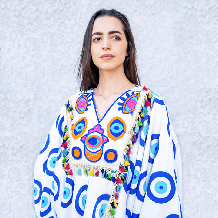 Dame Kaftan med farverigt mønster og dekorative frynser Stilla