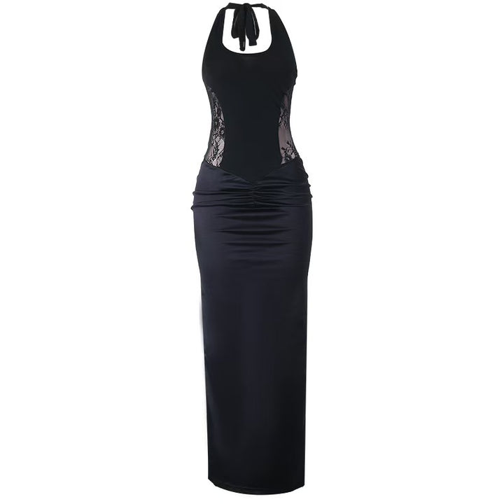 Dame Elegant Maxi Kjole med Spidsindsatser og Raffinerede Draperinger Skovae