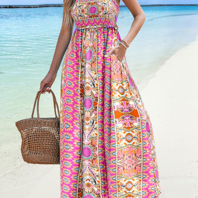 Dame Bohemian Paisleytrykt Maxi Kjole med justerbare stropper Stilla