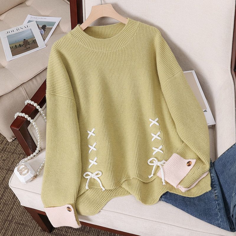 Kvinders chunky strikket sweater med legende snøredetaljer Stilla