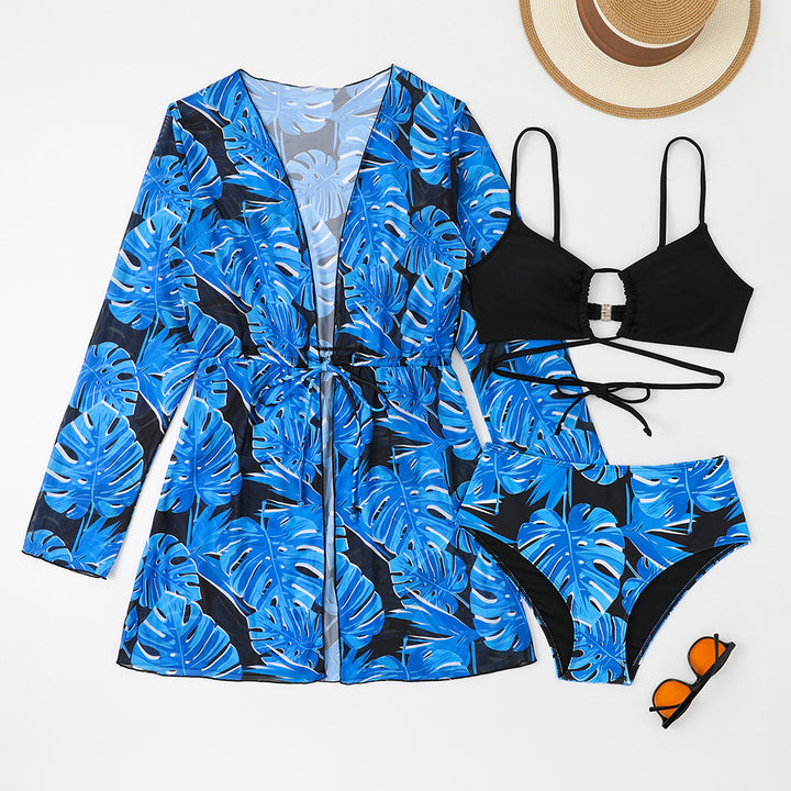 Dame Bikinisæt med gennemsigtig Kimono og blomstret design Stilla