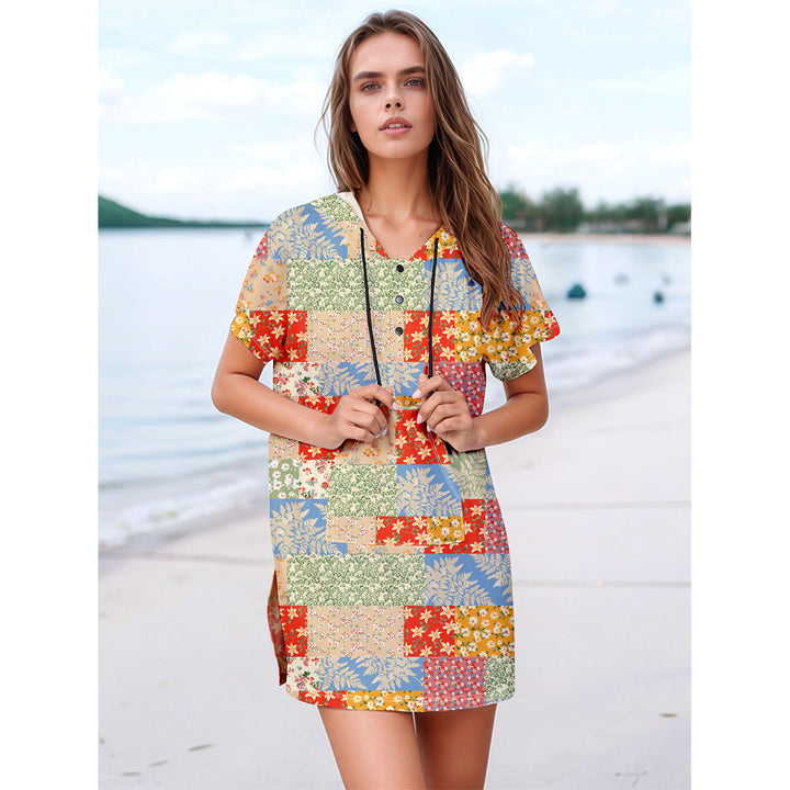 Dame afslappet strandkjole med glædeligt patchwork-design Stilla