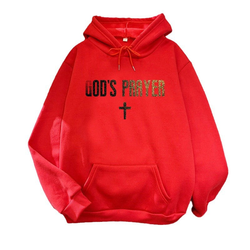 Damehoodie med unik lettering og krydsdesign Skovae