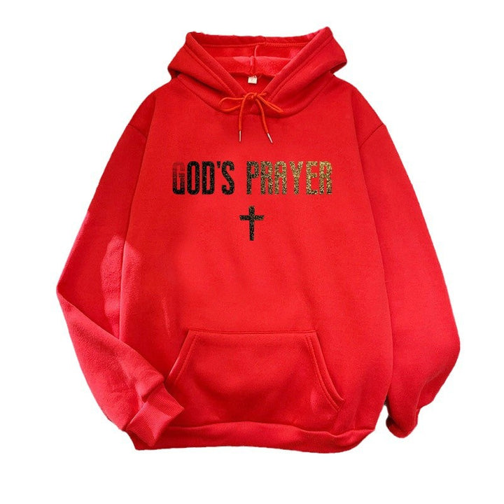 Damehoodie med unik lettering og krydsdesign Skovae