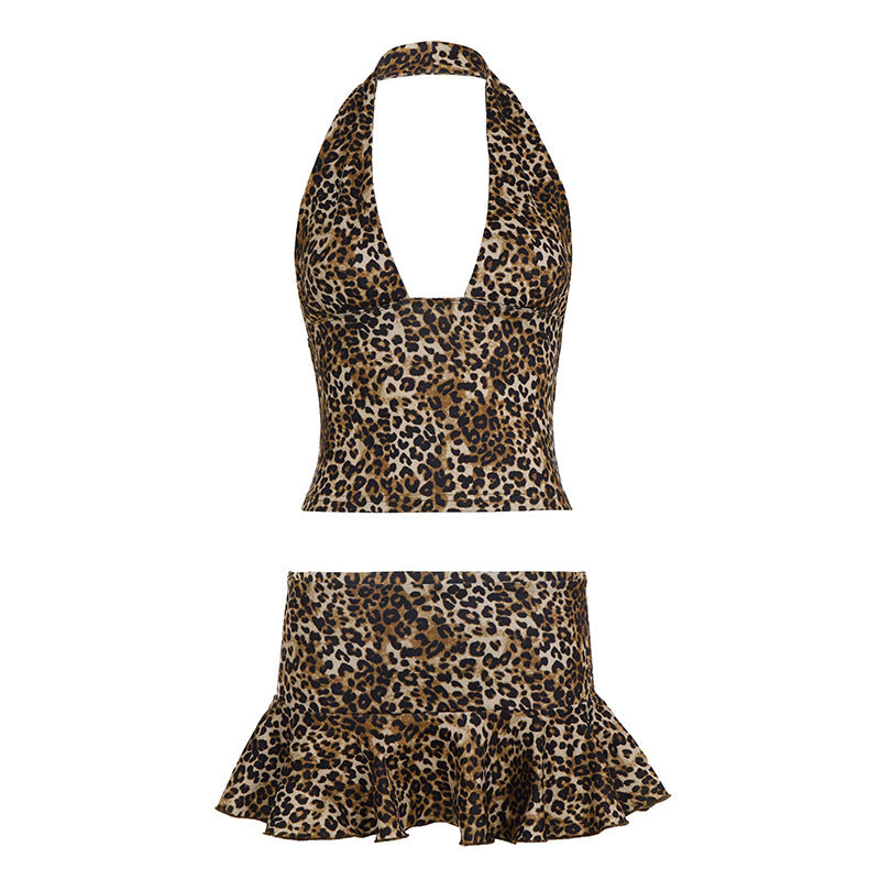 Damen Tiermuster Bikini-Set mit fließendem Rock Skovae