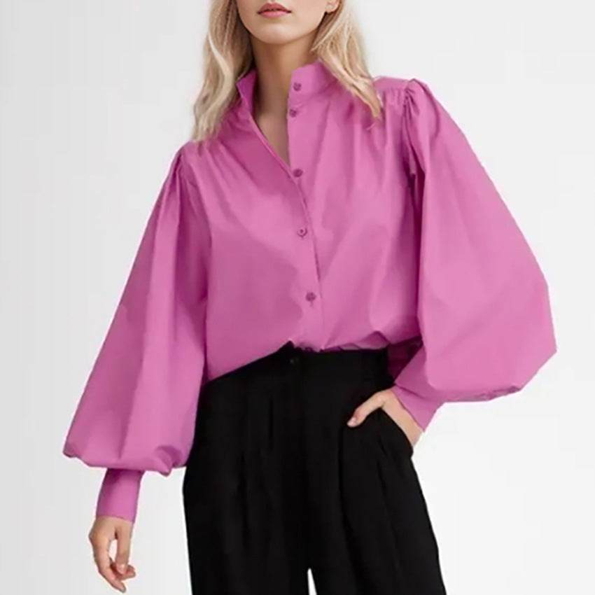 Damebluse med voluminøse ærmer og klassisk ståkrave Stilla