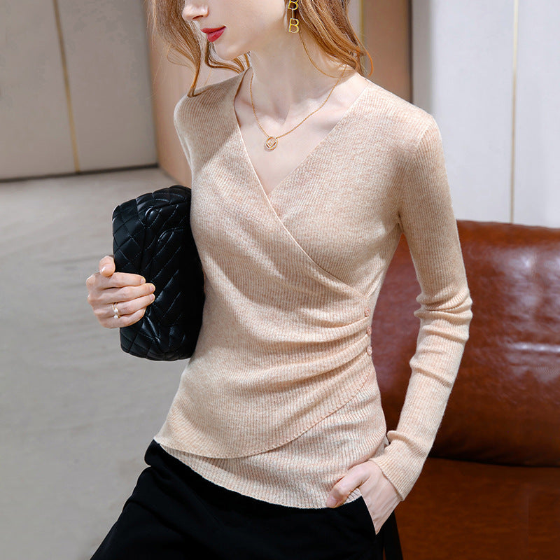 Dame indpakningsoverdel med fin ribstruktur og elegant drapering Stilla