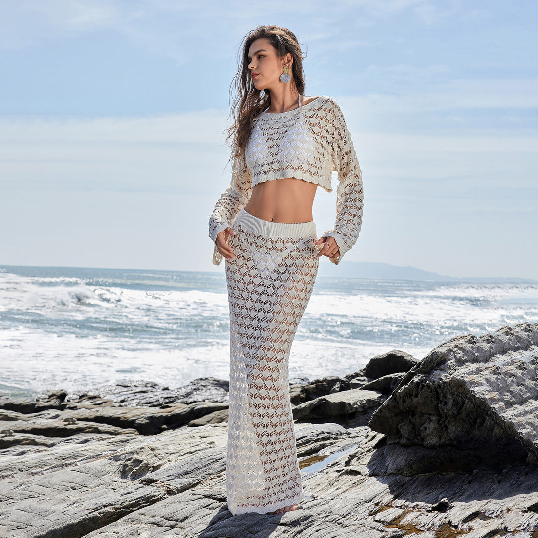 Dame Hæklesæt med Crop-Top og Maxi-Nederdel Skovae