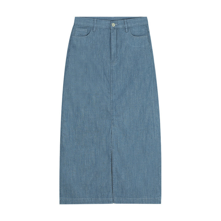 Dame Midikjole lavet af højkvalitets denim med høj talje og elegant trompetlook Stilla