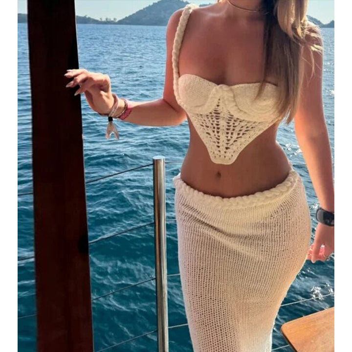 Dame hækle-bikini-sæt med justerbare stropper og elastisk liv Skovae