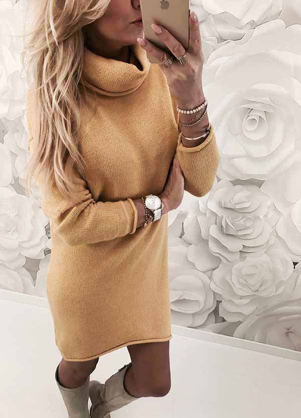 Dame oversize rullekrave sweater kjole Stilla