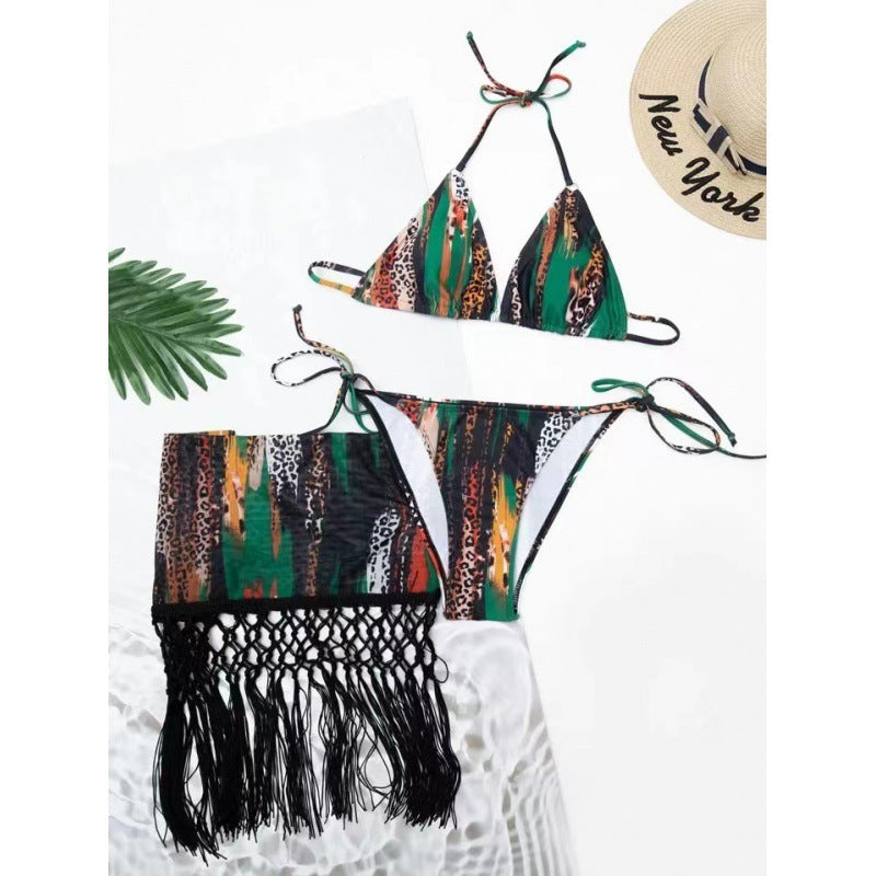 Dame bikini-sæt med trendy frynseoverdel og justerbare stropper Skovae