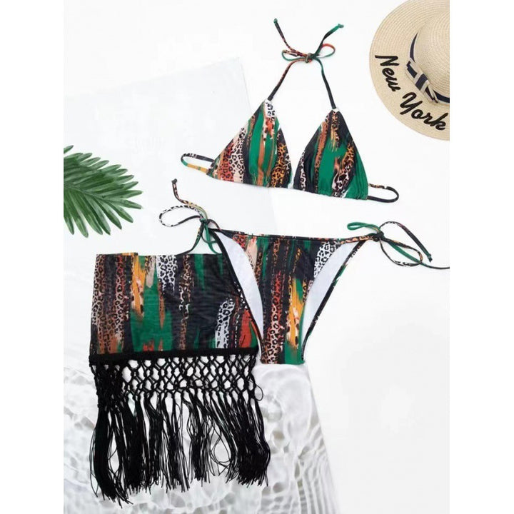 Dame bikini-sæt med trendy frynseoverdel og justerbare stropper Skovae