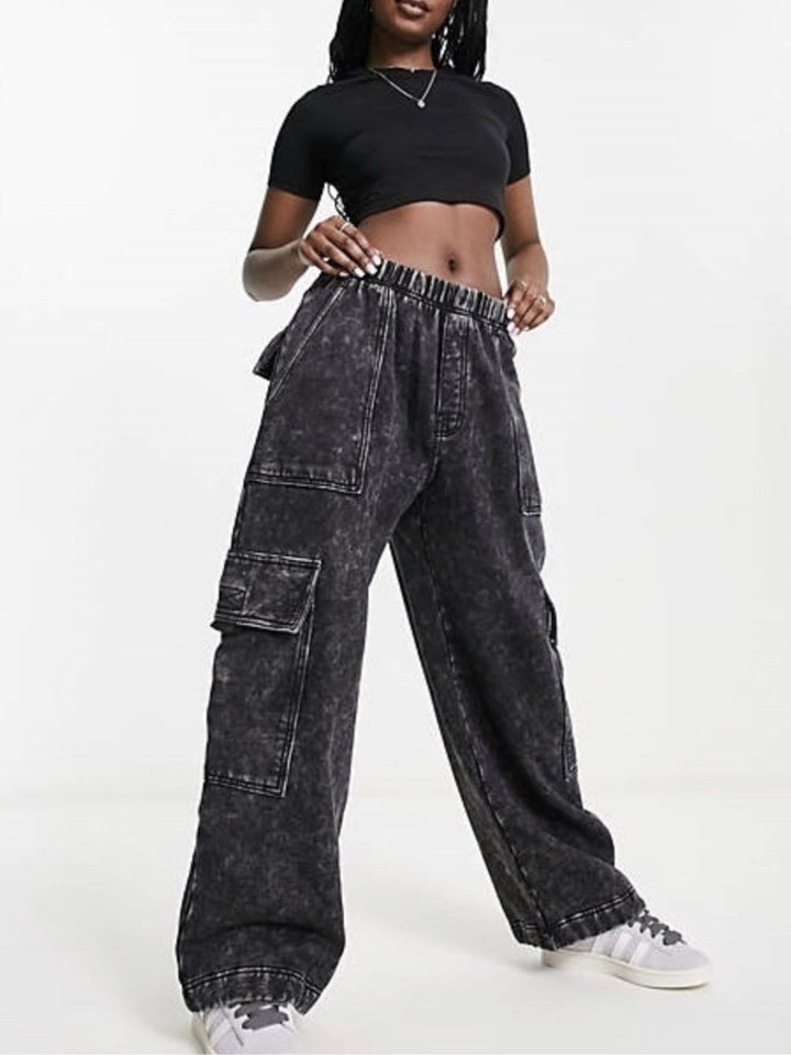 Kvinder Casual Cargo Jeans med Bred Snit Stilla
