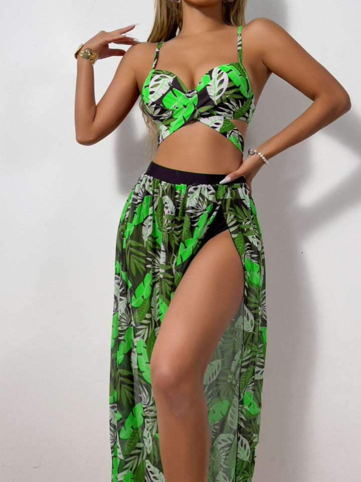 Dame bikini sæt med ekstravagant cut-out og blomster nederdel Skovae