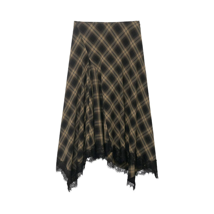 Dame wrapped skirt med elegant spitze og moderne ternet mønster Skovae