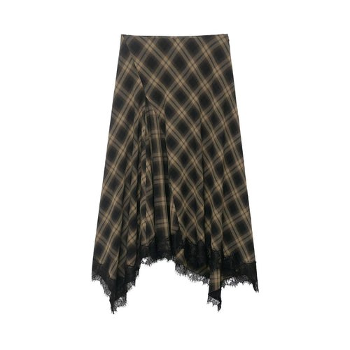 Dame wrapped skirt med elegant spitze og moderne ternet mønster Skovae