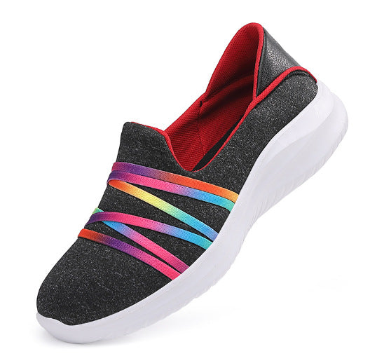 Dame nan elegant slip-on sneakers med elastiske dekorbånd, åndbar strikkonstruktion og dæmpet komfortsål Skovae