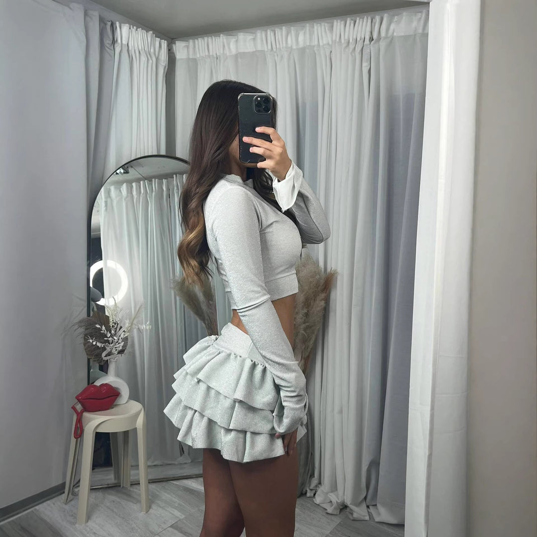 Kvindernes fashionable crop top og plisseret mini nederdel sæt Skovae