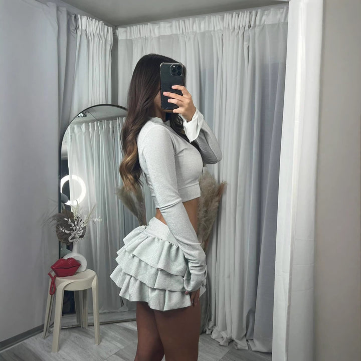 Kvindernes fashionable crop top og plisseret mini nederdel sæt Skovae