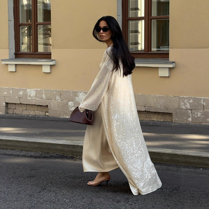 Dame skulderfri chiffon maxikjole med luksuriøs glans Stilla